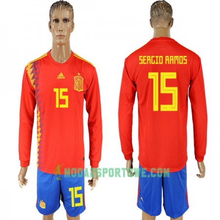 Koszulka Hiszpania Ramos 15 Mistrzostwa Świata 2018 Domowe Stroje Piłkarskie Długi Rękaw